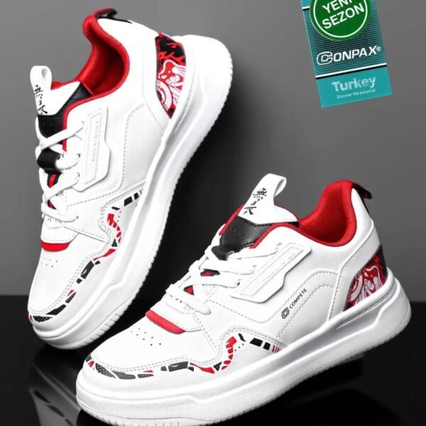 Conpax 1504 Zenne Spor Ayakkabı Cilt Beyaz Kırmızı